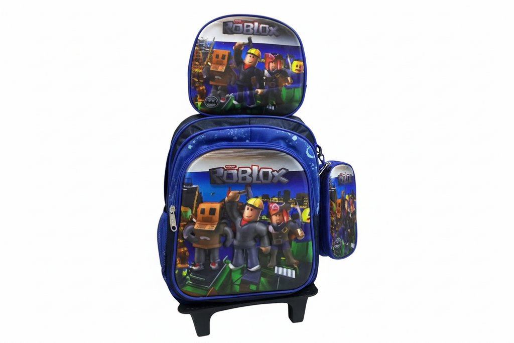 Tripack Mochila + lonchera + estuche con carro Roblox