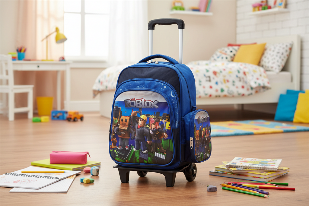 Tripack Mochila + lonchera + estuche con carro Roblox