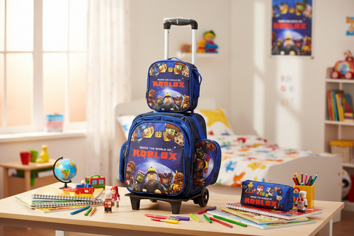 Tripack Mochila + lonchera + estuche con carro Roblox