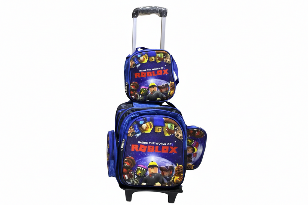 Tripack Mochila + lonchera + estuche con carro Roblox